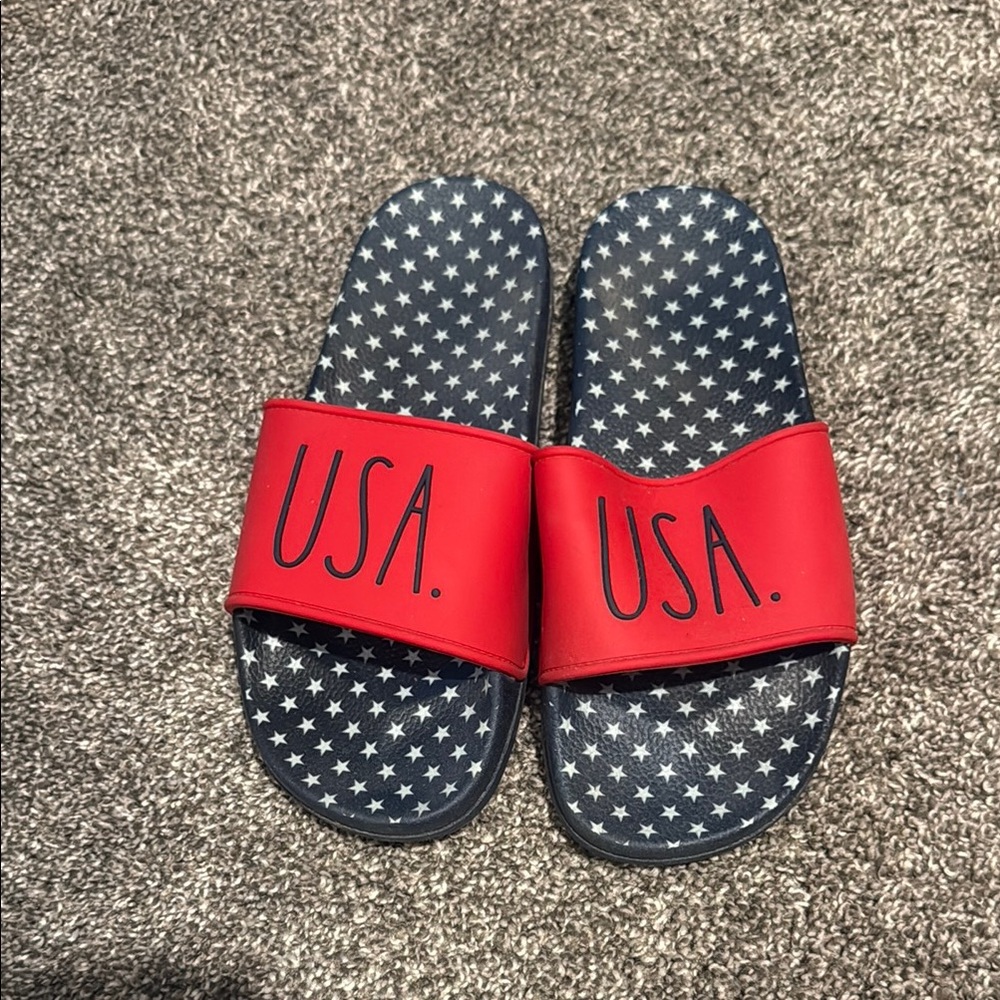 Rae Dunn Red and Blue USA Slide Sandals